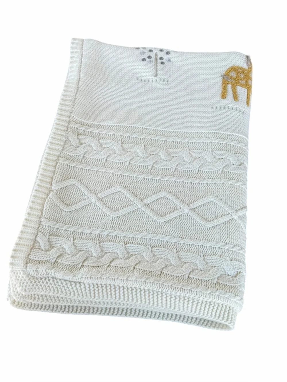 Pottery Barn Kids Giraffe Recycled Heirloom Cable Knit Baby Blanket 28x41 GUC